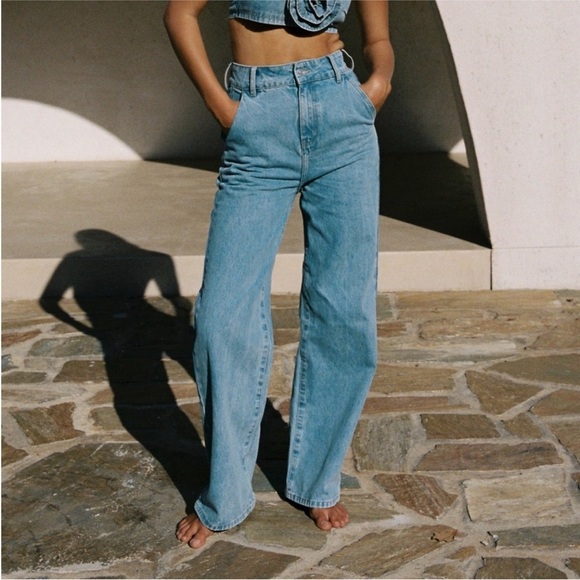 NWT MESHKI Roxy Wide Leg High Waist Denim Jeans - Vintage Blue 16 - Picture 1 of 10